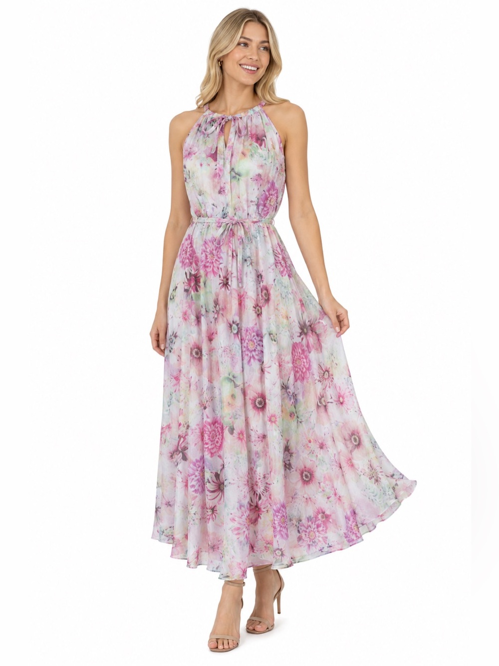 Pastel Floral Halter Maxi Dress | Flowy Boho Garden Dress | Boutique